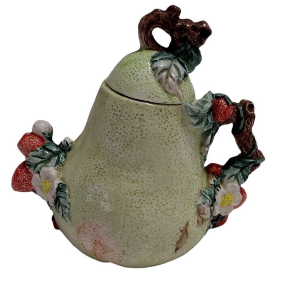 VTG Pear Floral Teapot With Lid Green Fruit Vine  Heritage Mint Collectibles